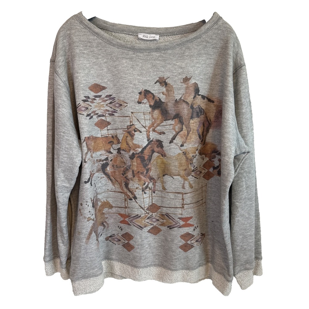 NWT Phil Love Long Sleeve Pullover Sweater Size L Cowboy Rodeo Ranch Country
